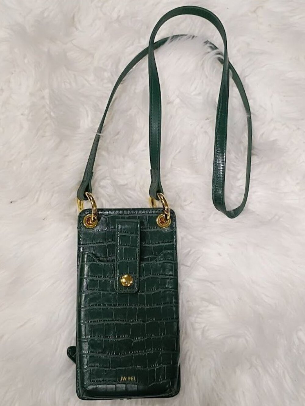 JW Pei Green Croc Embossed Crossbody Bag Gold Hardware Strap